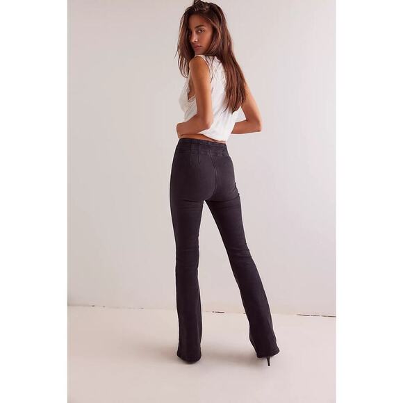 We The Free Jayde Flare Jeans High Waisted Stretch Black Size 35 - Picture 5 of 11